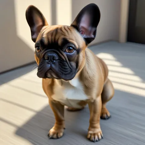 RAW photo of french bulldog, Photorealistic, Hyperrealistic, Hyperdetailed, low cut, detailed skin, soft lighting, subsurface scattering, realistic, heavy shadow, masterpiece, best quality, ultra realistic, 8k, golden ratio, Intricate, High Detail, film photography, soft focus