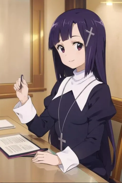 (((pixel-perfect, detail-perfect))), solo, 1girl, <lora:zange-kannagi-01:0.8>, zange, nun, habit, looking at viewer, smile