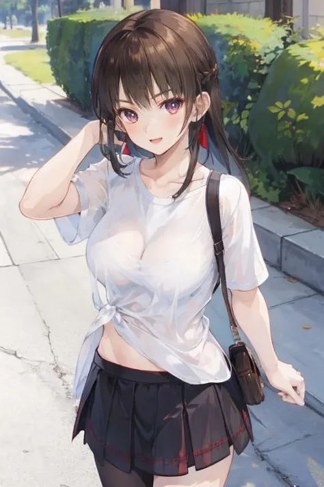 <lora:doa_leifang:0.7> leifang, 1girl, casual clothes, shirt, skirt, street