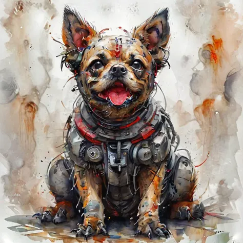 watercolor painting <lora:Dystopia:1> dog in Contrapposto pose, vibrant, beautiful, painterly, detailed, textural, artistic