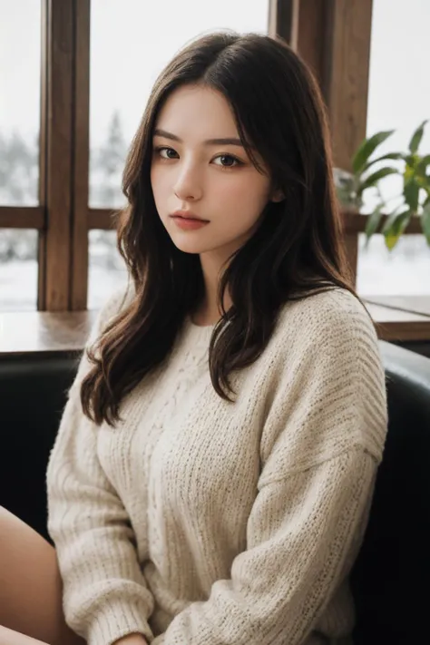 HDR photo of a detailed portrait of a young, beautiful Swedish woman seated in a cozy cafe, Nordic features, captivating eyes, and natural beauty, warm ambiance, soft lighting and subtle, inviting decor, tranquil backdrop, RAW photo, (high detailed skin:1.2), 8k UHD, DSLR, soft lighting, high quality, film grain, Fujifilm XT3, epiCPhoto, A style of drawing that uses a plain, neutral background to draw attention to the subject of the drawing . High dynamic range, vivid, rich details, clear shadows and highlights, realistic, intense, enhanced contrast, highly detailed
