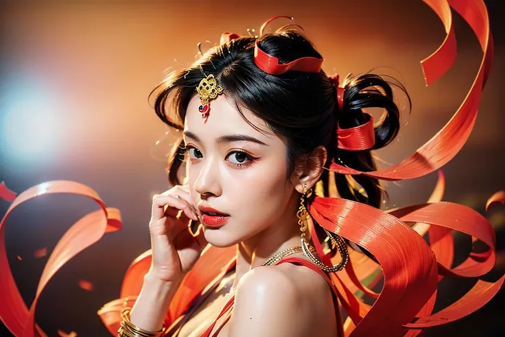 (1girl), (solo:1.1), (full body:1.2), medium breasts, (long floating hair), jewelry in hair, extremely detailed, (dancing:1.4), (floating ribbon:1.6), wind, (style-swirlmagic:1.1), (rainbow-candy:0.85), china landscape, fantastic, spectacular, (fog:1.4), cloud, sun, desert ,1 girl, moon ,Chinese immortals,dunhuang_cloths,dunhuang_style, filled with clouds:1.2, surrounded by smoke:1.2, best quality, realistic, photorealistic, award-winning illustration, full body, medium breasts,  (intricate details:1.2), (delicate detailed), (intricate details), (cinematic light, best quality Backlights), clear line,fashion girl, sharp focus, realistic face,detailed face,official art, unity 8k wallpaper, ultra high res, photorealistic:1.5, looking at viewer,no bra(((no clothes)))((Best quality)), ((masterpiece)), ((realistic)), (hyperrealism:1.2), official art, unity 8k wallpaper, ultra detailed, beautiful and aesthetic, masterpiece, best quality, (zentangle, mandala, tangle, entangle), 1girl, portrait shot, extremely detailed, dynamic angle, cowboyshot, the most beautiful form of chaos, elegant, a brutalist designed, vivid colours, atmospheric, ecstasy of musical notes, streaming musical notes visible,no bra(((no clothes)))<lora:dunhuangV3:0.7>dreamy and romantic compositions ,playful arrangements,fantasy, high contrast, ink strokes, explosions, over exposure, purple and red tone impression , abstract,  brush strokes, negative space,best quality, masterpiece, masterpiece, best quality, movie still, 1girl, floating in the sky, cloud girl,close-up:1.1, bright, happy, fun, soft lighting, Bauhaus, shapes, lines, abstract:1.1,(masterpiece, best quality), 1girl, nude, splashing, abstract, psychedelic