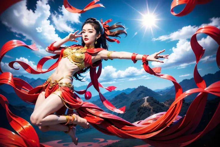 (1girl), (solo:1.1), (full body:1.2), medium breasts, (long floating hair), jewelry in hair, extremely detailed, (dancing:1.4), (floating ribbon:1.6), wind, (style-swirlmagic:1.1), (rainbow-candy:0.85), china landscape, fantastic, spectacular, (fog:1.4), cloud, sun, desert ,1 girl, moon ,Chinese immortals,dunhuang_cloths,dunhuang_style, filled with clouds:1.2, surrounded by smoke:1.2, best quality, realistic, photorealistic, award-winning illustration, full body, medium breasts,  (intricate details:1.2), (delicate detailed), (intricate details), (cinematic light, best quality Backlights), clear line,fashion girl, sharp focus, realistic face,detailed face,official art, unity 8k wallpaper, ultra high res, photorealistic:1.5, looking at viewer,no bra(((no clothes)))((Best quality)), ((masterpiece)), ((realistic)), (hyperrealism:1.2), official art, unity 8k wallpaper, ultra detailed, beautiful and aesthetic, masterpiece, best quality, (zentangle, mandala, tangle, entangle), 1girl, portrait shot, extremely detailed, dynamic angle, cowboyshot, the most beautiful form of chaos, elegant, a brutalist designed, vivid colours, atmospheric, ecstasy of musical notes, streaming musical notes visible,no bra(((no clothes)))<lora:dunhuangV3:0.7>dreamy and romantic compositions ,playful arrangements,fantasy, high contrast, ink strokes, explosions, over exposure, purple and red tone impression , abstract,  brush strokes, negative space,best quality, masterpiece, masterpiece, best quality, movie still, 1girl, floating in the sky, cloud girl,close-up:1.1, bright, happy, fun, soft lighting, Bauhaus, shapes, lines, abstract:1.1,(masterpiece, best quality), 1girl, nude, splashing, abstract, psychedelic