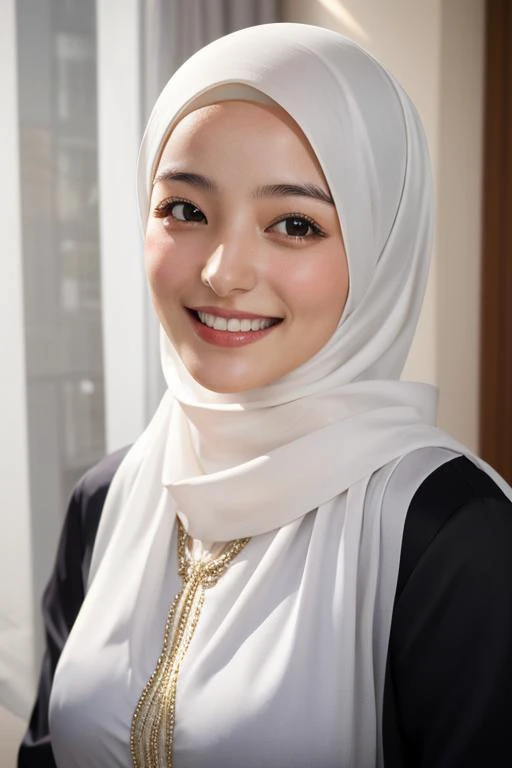 Best quality, masterpiece, ultra high res, (photorealistic:1.4), raw photo, realistic lighting, 1girl, seductive smile, hijab long silk, <lora:blouse_satin:0.2> in background merchedes C Class, soft focus,