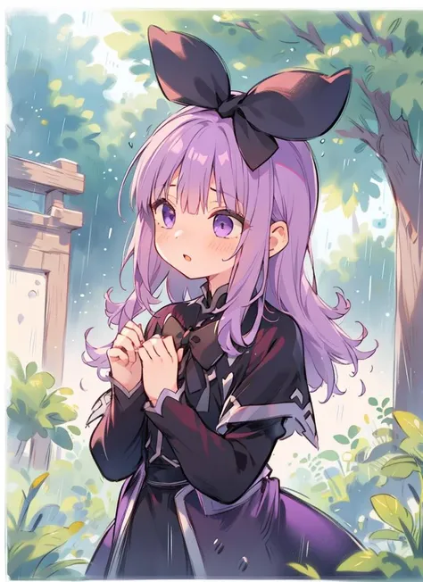 1girl,black bow,purple hair,long hair,<lora:coopa2023082964:1>,rain