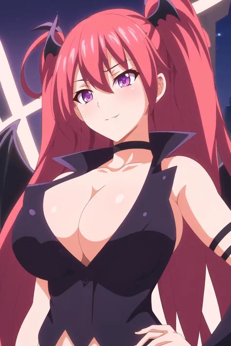 (Night:1.7), Japan, Tokyo, CityView, outdoors,
Standing at attention,
choker,cleavage,collarbone,Black_Outfit,
<lora:Nena_Shoot_Beat-KK77-V1:0.7>,horns on her head,demon girl, demon wings,bat wings,
pink hair,twintails, very long hair,purple eyes,
1 girl, 20yo,Young female,Beautiful Finger,Beautiful long legs,Beautiful body,Beautiful Nose,Beautiful character design, perfect eyes, perfect face,expressive eyes,
looking at viewer, in the center of the image,(Upper_body),(Focus on her face),evil smile,
official art,extremely detailed CG unity 8k wallpaper, perfect lighting,Colorful, Bright_Front_face_Lighting,shiny skin,
(masterpiece:1.0),(best_quality:1.0), ultra high res,4K,ultra-detailed,
photography, 8K, HDR, highres, absurdres:1.2, Kodak portra 400, film grain, blurry background, bokeh:1.2, lens flare, (vibrant_color:1.2)
(Beautiful,large_Breasts:1.4), (beautiful_face:1.5),(narrow_waist),