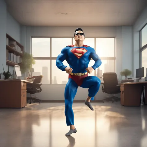 <lora:Gangnam_Style_Dance:1>, gangnam style dance, photorealistic photo of superman on the ground, indoors, office background, photo realistic, action shot, character portraits, insane detail, day glow, epic, 8k, masterpiece, best quality,