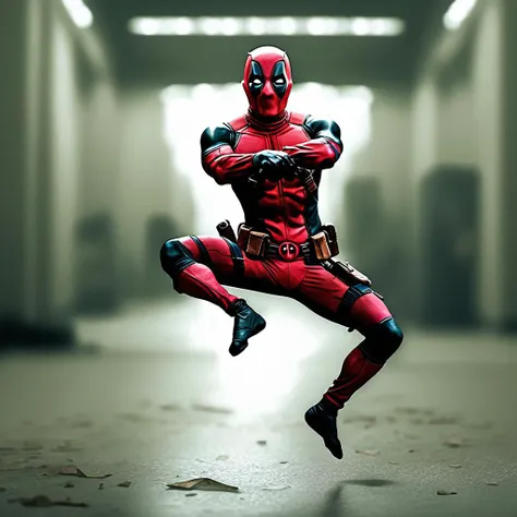 <lora:Gangnam_Style_Dance:1.3>, gangnam_style_dance, photorealistic photo of Deadpool on the ground, indoors, photo realistic, action shot, character portraits, insane detail, epic, 8k, masterpiece, best quality,