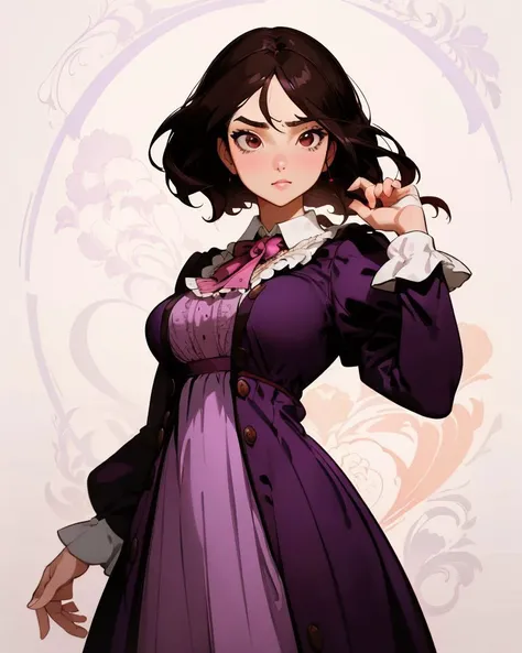 brown-eyed adriana ambrosio in a purple regency period dress, cowboy shot, masterpiece, 4k, best quality, beautiful, sharp, smooth, shiny, art by skottie young, art by ilya kuvshinov, art by artgerm <lora:Regency_Period_SD1.5:0.8>