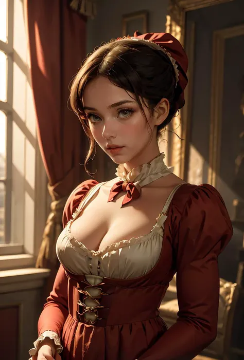 raw photo. Anna Karenina 22 years old, dressed in period clothing, Russia, 19th century AD, perspective, half body detail, sharp focus, slight blending, detail, feeling like it's medieval, (high skin detail: 1,2), 8k uhd, dslr, soft light, high quality, Fujifilm XT3 grainy films.