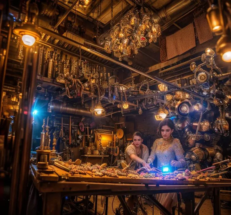 (masterpiece:1.2), (best quality,:1.2), 8k, HDR, ultra detailed, ((photorealistic)), perfect anatomy, professional light, cinematic lighting, fashion photography, ambient lighting,<lora:detail_slider_v4:3>, a magical fantasy mechanical workshop, FantInt, ((perfect hands)), <lora:FantasyInteriors-10:0.8>, epiCPhoto