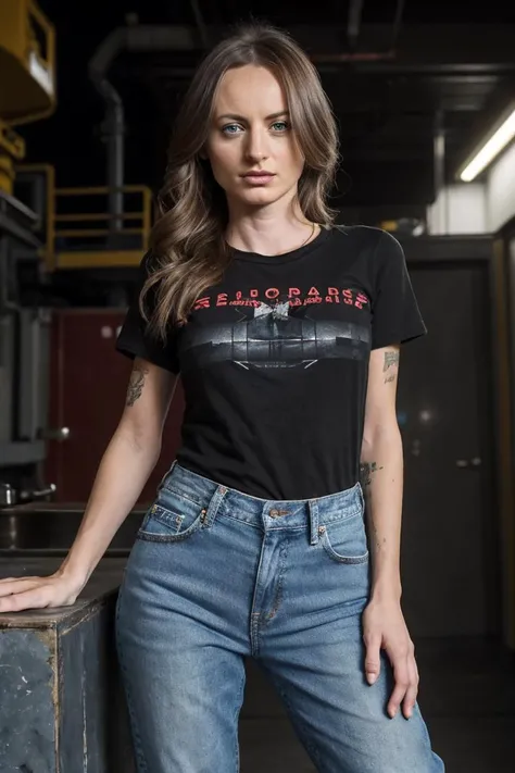 photo of N4t4sh4St4rr_HM-135, a woman, perfect hair, (modern photo), wearing loose t-shirt and baggy jeans, 150mm short telephoto (analog, cinematic, film grain:1.3), Martian Mining Outpost, Remote outpost with drilling rigs, robotic mining, and resource transport., detailed eyes, professional pose, (epiCPhoto), (looking at viewer:1.1), (cinematic shot:1.3), (broad style lighting), OverallDetail