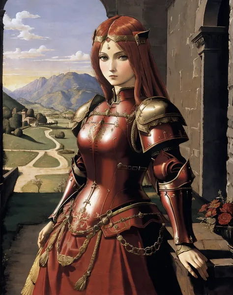 renaissance,
<lora:war_glamv1.1:0.3>, War_Glam, a woman in a red armor ,armored, wearing War_Glam
,painted in renaissance style <lora:renaissance:0.9>