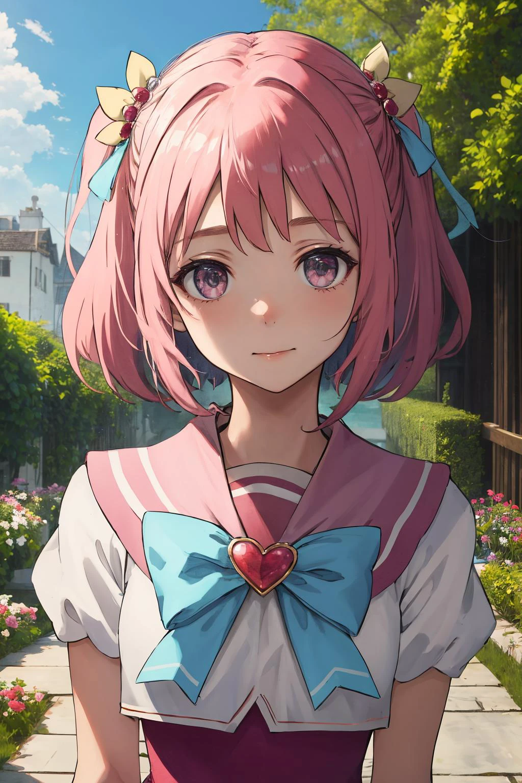 masterpiece, best quality,
MamikaFairy, 1girl, solo, looking at viewer, , garden, portrait, close-up, anime coloring, ribbon, heart, jewelry, sailor collar, brooch, school uniform, upper body, dress
<lora:Mamika_LoRA:0.8>,