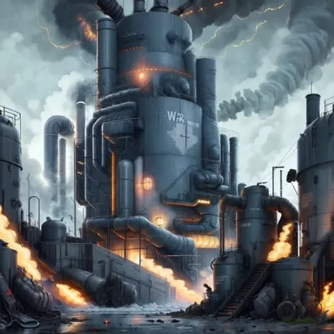 <lora:dieselpunkai8:1>, dieselpunkai, war factory toxic ww1