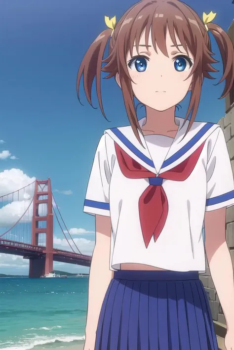 akenomisaki, <lora:akeno misaki s1-lora-nochekaiser:1>,
akeno misaki, ribbon, short hair, blue eyes, brown hair, twintails, hair ribbon, smile,
BREAK skirt, school uniform, short sleeves, pleated skirt, serafuku, socks, blue skirt, neckerchief, red neckerchief, white sailor collar,
BREAK outdoors, ocean, boat, navy,
BREAK looking at viewer, (cowboy shot:1.5),
BREAK <lyco:GoodHands-beta2:1>, (masterpiece:1.2), best quality, high resolution, unity 8k wallpaper, (illustration:0.8), (beautiful detailed eyes:1.6), extremely detailed face, perfect lighting, extremely detailed CG, (perfect hands, perfect anatomy),