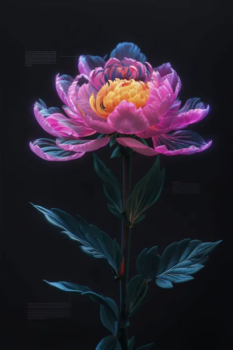 a bioluminescent Peony, black background, J_diagram <lora:J_diagram:1>