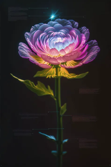 a bioluminescent Ranunculus, black background, J_diagram <lora:J_diagram:1>