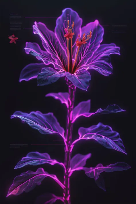 a bioluminescent Hibiscus, black background, J_diagram <lora:J_diagram:1>