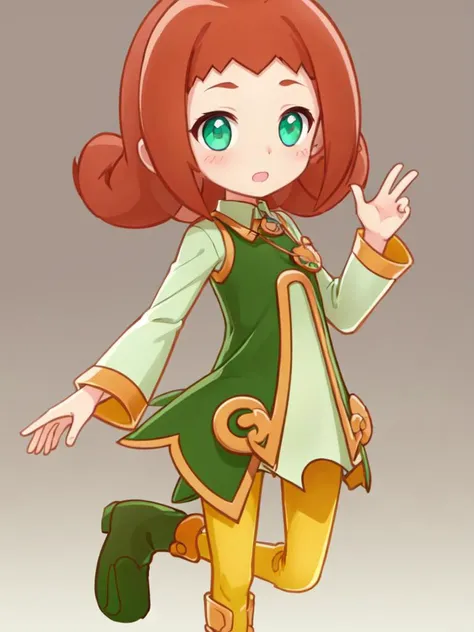 +++ extremely quality extremely detailed absurdres high resolution, contrapposto glow shine like opal animeted <lora:_hipoly3DModelLora_v10:0.2:NF> hiqcgbody ++ Faint lips,UC:realistic cute anime face cinematic angle Girl at the front single focus dynamic pose, <lora:ally:0.7:ALL> kawaii ally cute 1girl, green eyes, purple pendant, light brown hair, medium hair +++ yellow pantyhose, green dress, lightgreen shirt, green boots +++ :D