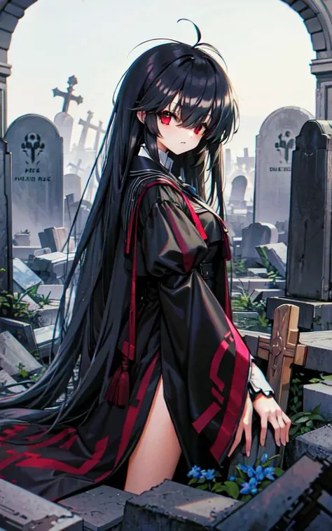 (masterpiece), red eyes, long hair, graveyard background <lora:ramiyaryou1:1>