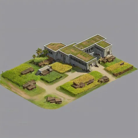 (masterpiece, top quality, best quality, official art, beautiful and aesthetic:1.2),(8k, best quality, masterpiece:1.2), CGgamebuilding dsw, grass, grey background, no humans, tree, simple background, stairs, robot, straw, fields, <lora:CGgamebuilding dsw_20230629191729-000007:1>
