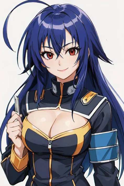 <lora:Kizuki - Medaka Box - Kurokami Medaka:0.8>kurokami medaka, red eyes, blue hair, long hair, ahoge, large breasts,
school uniform, cleavage cutout, clothing cutout,
(best quality, masterpiece, RAW photo,ultra-detailed:1.2), <lyco:GoodHands-beta2:1.0>,1girl,solo,looking at viewer,smile