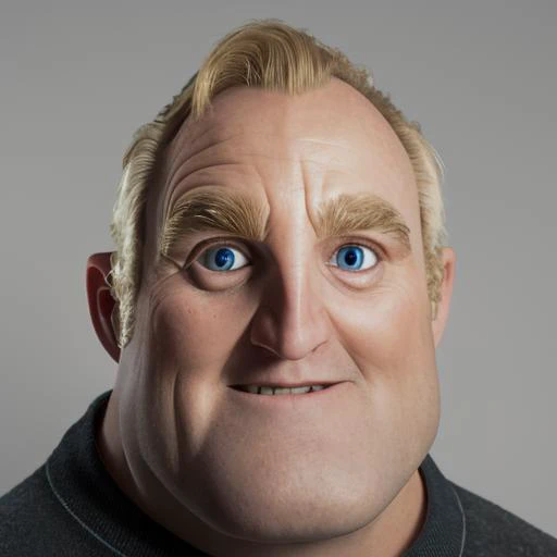 (front view:1.3), closeup portrait of robert, blonde hair, blue eyes, viewer's-attention:2, grey background, simple background, soft lighting, <lora:Robert-10MRI:0.9>