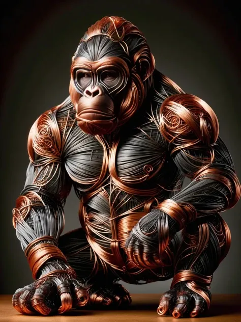 An intricately designed ral-copperwire gorilla <lora:ral-copperwire-sdxl:1>