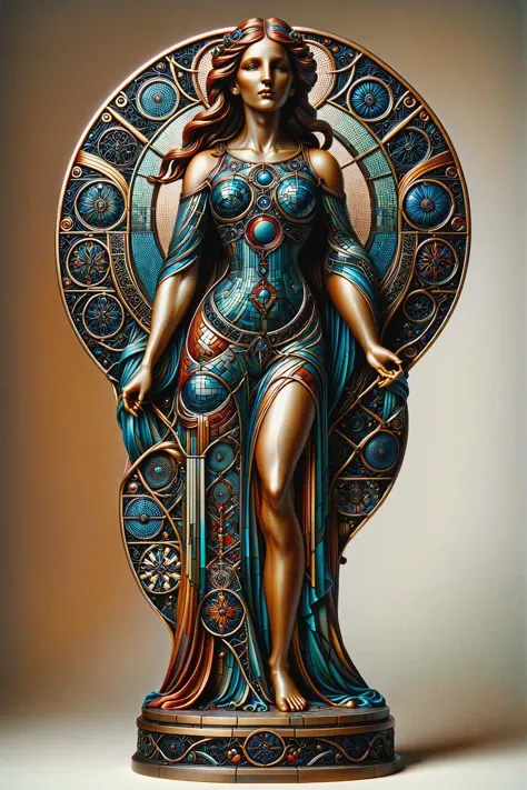 fullbody  (mad_colored_mosaic:1.2) statue by alphonse mucha <lora:Colorful_Mosaic_SDXL:1.5>  <lora:ral-copperwire:0.35> (ral-copperwire:0.8), <lora:EnvyBetterHiresFixXL01:1>, masterpiece, best quality, ultra high res, (photorealistic, realistic:1.2), deep shadow, raw photo, film grain, Fujifilm XT3, 8k uhd, dslr