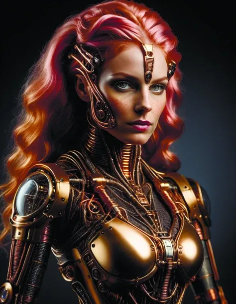 incredibly attractive robot woman | octane,highly detailed,insane detail,8k,hyper realistic,5 | baroque detailing,rococo,intricate detailing,gold,patterned | robot body,prosthetic limbs,robot joints,wires,LED,shiny body,made of plastic,made of porcelain,made of gold,made of iron | beautiful flowing baroque dress,floral patterns | attractive face,by diegocr,beautiful face,facial symmetry,flowing hair,pink hair,red eyes | baroque background :,steampunk:0.3 of field 5,<lora:add-detail-xl:1.6>,LuxTechAI <lora:LuxTechAIv2p:0.8>,ral-copperwire <lora:ral-copperwire-sdxl:0.7>,teslapunkai <lora:TeslaPunkAIv2p:0.6>,TransformersStyle <lora:TransformersStyleXL-000009:0.5>