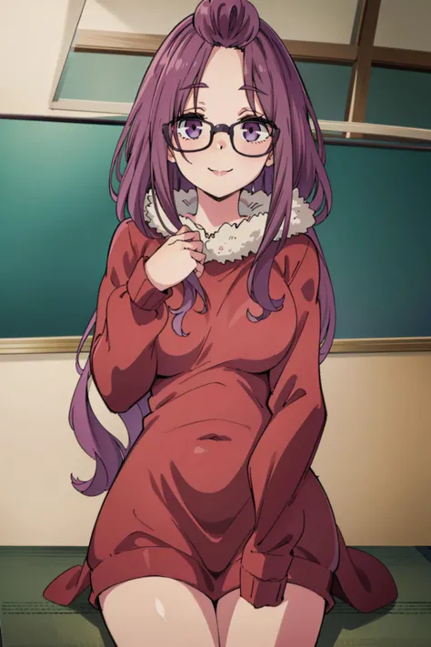 (masterpiece:1.4), (best qualit:1.4), (high resolution:1.4), kagamihara sakura, looking at viewer, smile, glasses, <lora:kagamihara_sakura_v1:1>