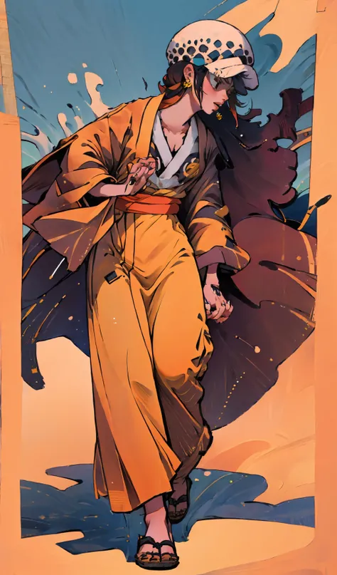 masterpiece,best quality,8k,highestres,absurdres, extremely detailed, kimono,walking,full body,
1girl,femlaw,hat,<lora:Trafalgar_lawV5.4-10:0.8> ,earrings,<lora:kimono.2-10:0.8>
