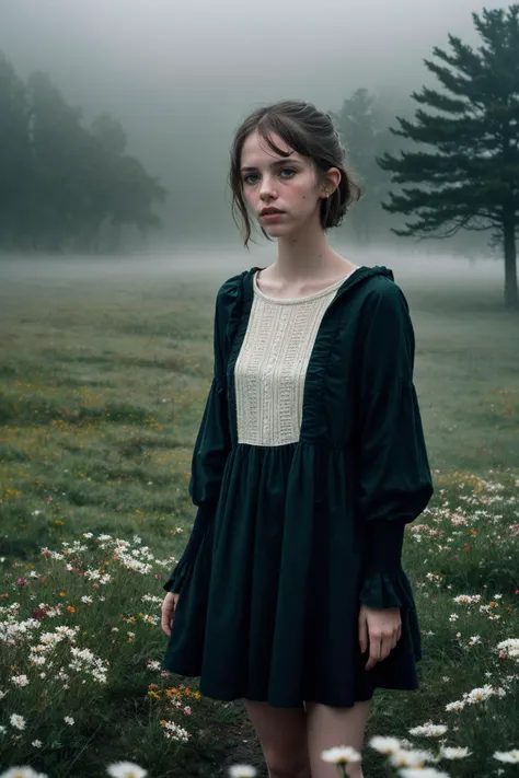 photo of beautiful (m4y4h4wke:0.99), (looking at viewer:1.3), ((in a dark foggy rainy misty flowerfield)), (((rain))), ((sundress)), (detailed pupils:1.3), (extremely detailed CG unity 8k wallpaper), photo of the most beautiful artwork in the world, professional majestic (photography by Steve McCurry), 8k uhd, dslr, soft lighting, high quality, (film_grain:1.2), (bokeh, blurry foreground, blurry background), Fujifilm XT3 sharp focus, f 5.6, High Detail, Sharp focus, dramatic, interstellar, film grain, Surrealism. Dreamy dim daylight. Minimalism, emptiness, spaciousness. Faint accent lights, horror photography, misty and foggy atmosphere