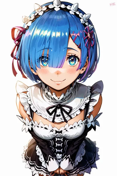 (masterpiece, best quality;1.3), ultra detailed, Looking at viewer, kissy face, laughing,
rem_re_zero, Facial close-up,blue hair, short hair, maid uniform, hair ornament, cleavage, maid headdress, detached sleeves, ribbon <lora:heartstar:1>heart-shaped pupils,pink back ground,
