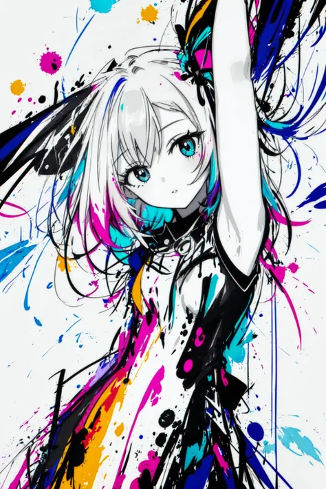 (extremely bright:1.1), white background, [1girl, arms up::7], (head tilt:1.2), ([sketch|watercolor \(medium\)]:1.15), (inkblot:1.1), (pale:1.2), chaotic abstract background, vector trace, gradient blending, vibrant colors, superb, extremely detailed, intricate, (extremely low contrast:1.4) <lora:LoconLoraOffsetNoise_locon0501:1> <lora:NAI-bluethebone:0.5> <lora:WhiteMelancholy:0.65>
