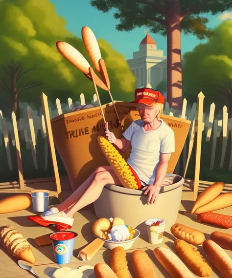 And Donald Trump sat on the bread and lay upon it the churned milk of the (corndog and ice cream tree)