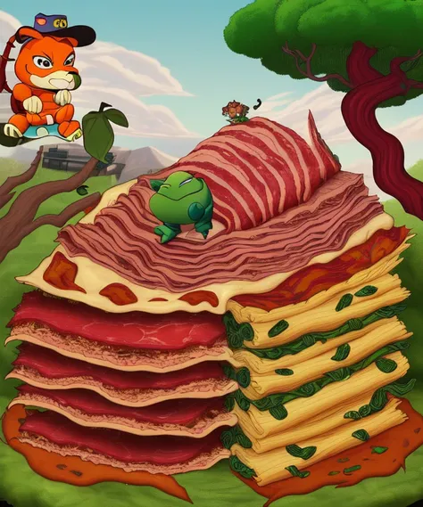 And Michaelangelo \(ninja turtle\) sat on the world and dropped upon it the churned milk of the (lasagna and pastrami tree)