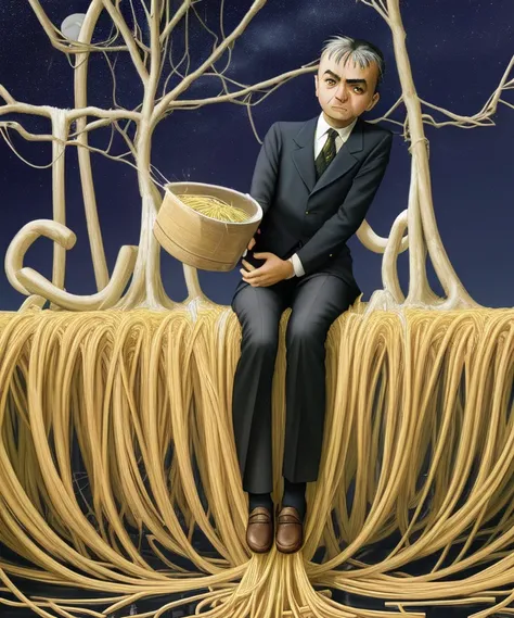 And Rowan Atkinson sat on the space and dropped upon it the churned milk of the (spaghetti tree)