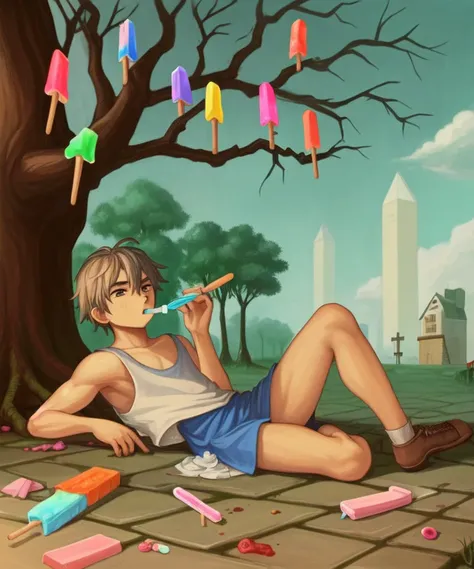 And he broke the brick and lay upon it the churned milk of the (popsicle and lollipop tree)