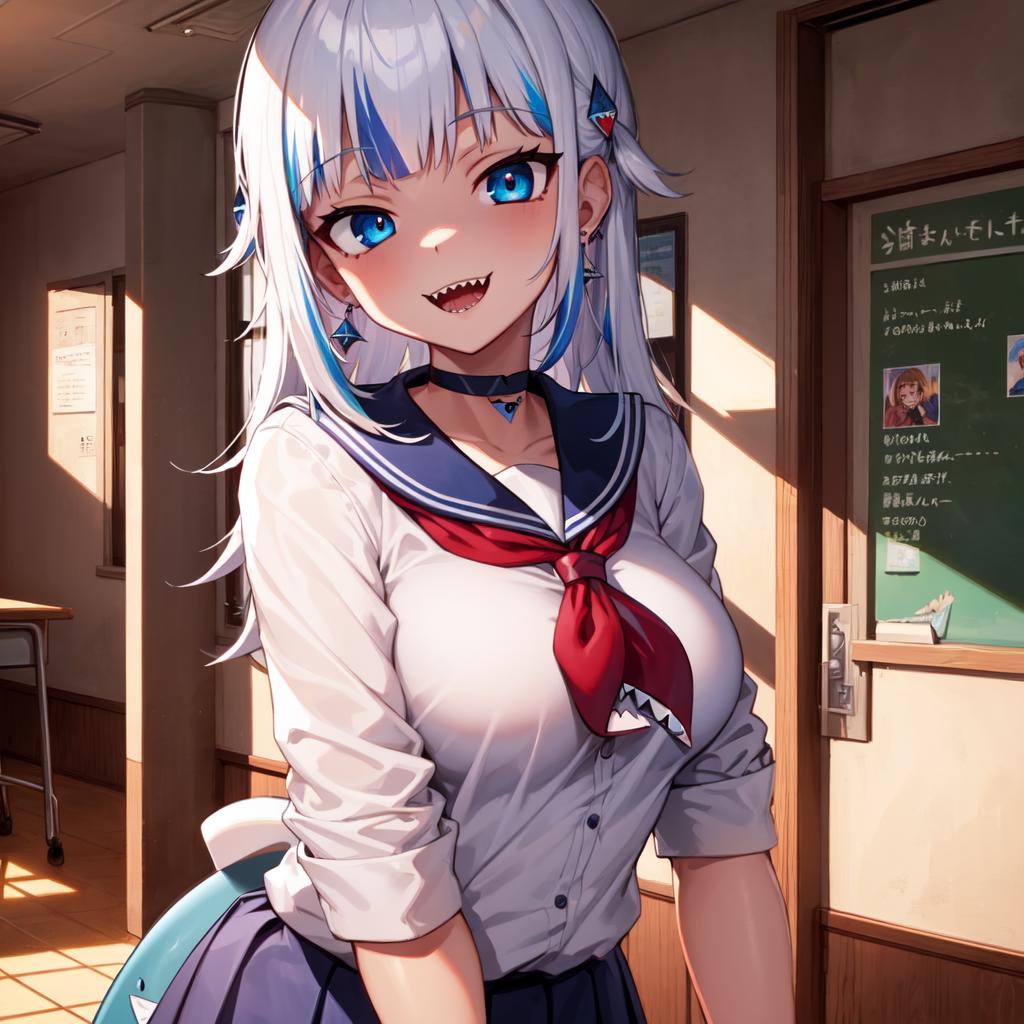 Anime girl with blue hair and white shirt and red tie - SeaArt AI