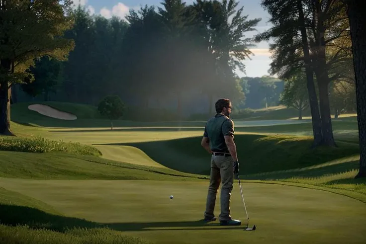 (8k, best quality, masterpiece:1.2),(best quality:1.0),ultra highres:1.0, extremely detailed, render, 4k, absurdres, HDR,
joel \(the last of us\), a man standing on golf course,
