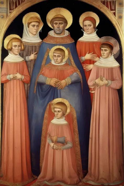 <lora:Simone Martini Style:1>Simone Martini Style - portrait of a medieval wealthy family painted by giotto! life style stock image popular no text prompt trend. pinterest contest winner