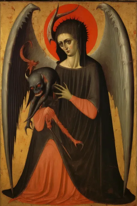 <lora:Lucas Cranach Style:1>Lucas Cranach Style - a dark monster, early renaissance paintings, Rogier van der Weyden paintings style