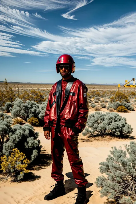 a man in a red and gold costume , 1boy, closed mouth, male focus, outdoors, multiple boys, sky, solo focus, day, blurry, black eyes, blue sky, blurry background, facial hair, helmet, portrait, beard, meme, realistic, stubble, desert