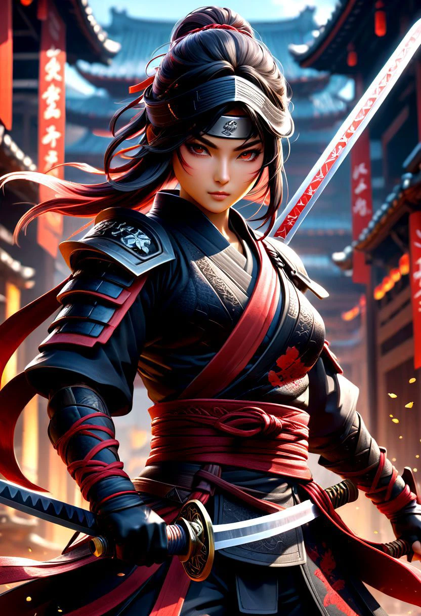 masterpiece,HDR,trending on artstation,sharp focus,high contrast,8K,Hyper-detailed,intricate details,cinematic lighting, <lora:add-detail-xl:1>
image presents a stylized ninja, characterized by vibrant and abstract splashes of blood. the main figure, the ninja, is depicted in a dynamic pose, holding a sword, which suggests action or combat. the background features bold and expressive brush strokes that create an energetic atmosphere. the colors used are vivid and varied, with multiple shades and hues creating a lively visual experience. overall, the style can be described as modern and artistic, with a strong emphasis on movement and energy.