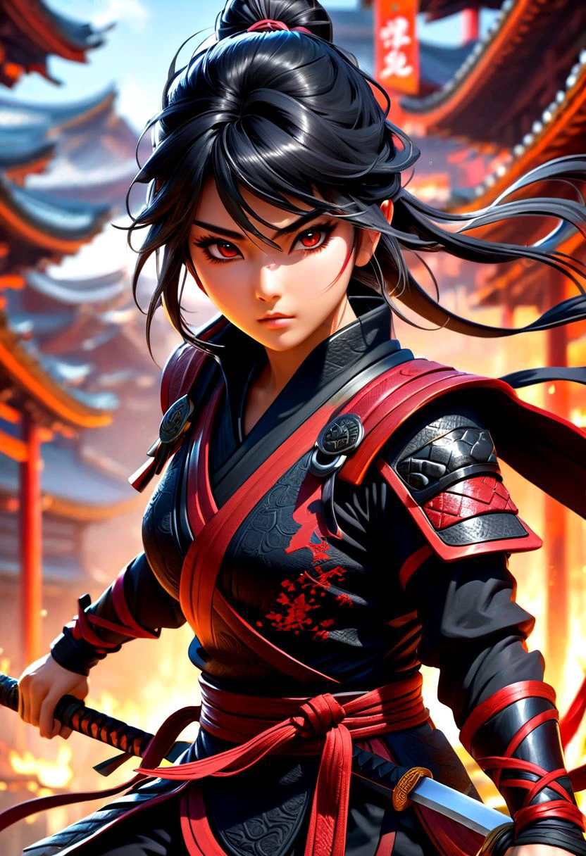 masterpiece,HDR,trending on artstation,sharp focus,high contrast,8K,Hyper-detailed,intricate details,cinematic lighting, <lora:add-detail-xl:1> perfect eyes, crystal clear eyes, nsfw,
image presents a stylized ninja, characterized by vibrant and abstract splashes of blood. the main figure, the ninja, is depicted in a dynamic pose, holding a sword, which suggests action or combat. the background features bold and expressive brush strokes that create an energetic atmosphere. the colors used are vivid and varied, with multiple shades and hues creating a lively visual experience. overall, the style can be described as modern and artistic, with a strong emphasis on movement and energy.
