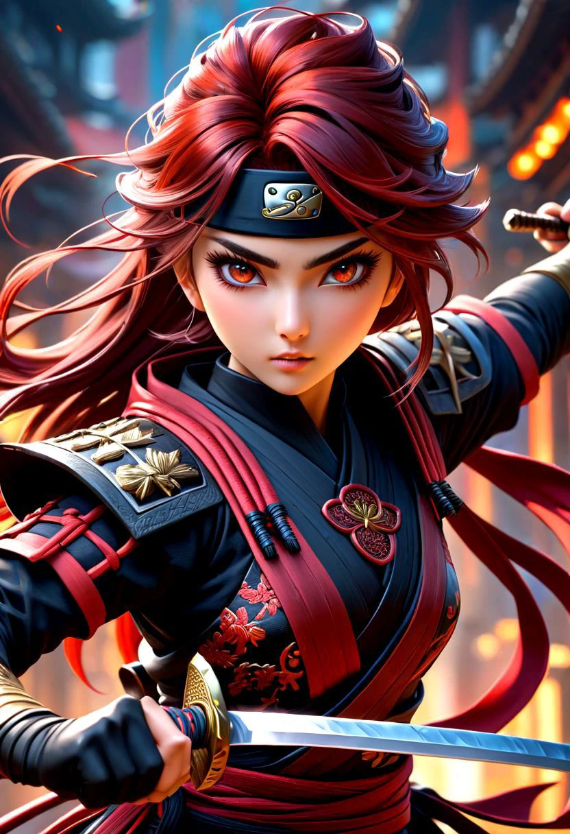 masterpiece,HDR,trending on artstation,sharp focus,high contrast,8K,Hyper-detailed,intricate details,cinematic lighting, <lora:add-detail-xl:1> perfect eyes, crystal clear eyes, nsfw,
image presents a stylized ninja, characterized by vibrant and abstract splashes of blood. the main figure, the ninja, is depicted in a dynamic pose, holding a sword, which suggests action or combat. the background features bold and expressive brush strokes that create an energetic atmosphere. the colors used are vivid and varied, with multiple shades and hues creating a lively visual experience. overall, the style can be described as modern and artistic, with a strong emphasis on movement and energy.