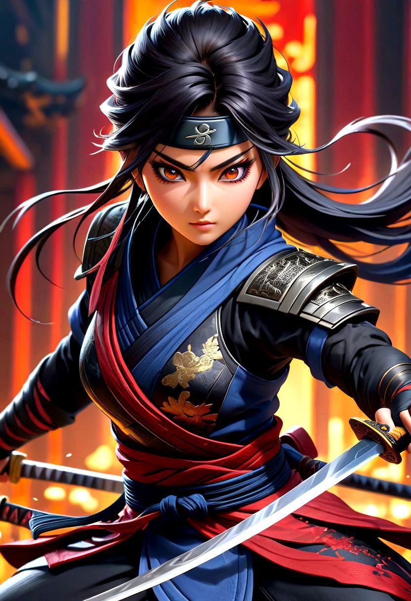 masterpiece,HDR,trending on artstation,sharp focus,high contrast,8K,Hyper-detailed,intricate details,cinematic lighting, <lora:add-detail-xl:1> perfect eyes, crystal clear eyes, nsfw,
image presents a stylized ninja, characterized by vibrant and abstract splashes of blood. the main figure, the ninja, is depicted in a dynamic pose, holding a sword, which suggests action or combat. the background features bold and expressive brush strokes that create an energetic atmosphere. the colors used are vivid and varied, with multiple shades and hues creating a lively visual experience. overall, the style can be described as modern and artistic, with a strong emphasis on movement and energy.