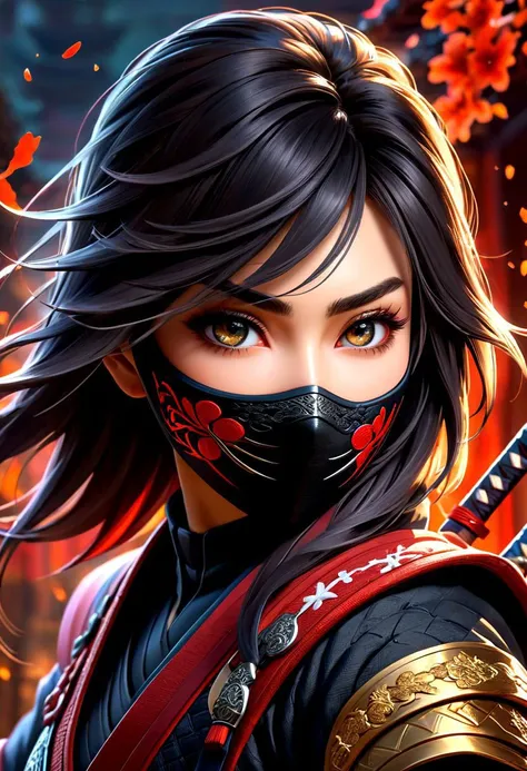 masterpiece,HDR,trending on artstation,sharp focus,high contrast,8K,Hyper-detailed,intricate details,cinematic lighting,   <lora:add-detail-xl:1> perfect eyes, crystal clear eyes, nsfw, 
image presents a stylized  ninja, characterized by vibrant and abstract splashes of blood. the main figure, the ninja, is depicted in a dynamic pose, holding a sword, which suggests action or combat. the background features bold and expressive brush strokes that create an energetic atmosphere. the colors used are vivid and varied, with multiple shades and hues creating a lively visual experience. overall, the style can be described as modern and artistic, with a strong emphasis on movement and energy.